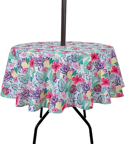 SUQ I OME Patio Tablecloth with Umbrella Hole,Garden Tablecloth with Umbrella Hole and Zipper,Table Cloths for Host Backyard Parties, BBQs,Family Gatherings (Pineapple,60'' Round with Zipper)