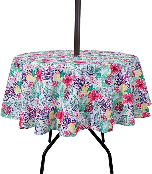 SUQ I OME Patio Tablecloth with Umbrella Hole,Garden Tablecloth with Umbrella Hole and Zipper,Table Cloths for Host Backyard Parties, BBQs,Family Gatherings (Pineapple,60'' Round with Zipper)