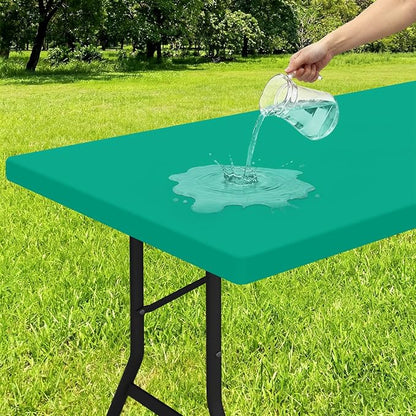 Smiry Rectangle Tablecloth, Elastic Fitted Flannel Backed Vinyl Tablecloths for 6ft Folding Tables, Waterproof Wipeable Table Covers for Indoor, Outdoor, Camping and Picnic (Green, 30"x72")