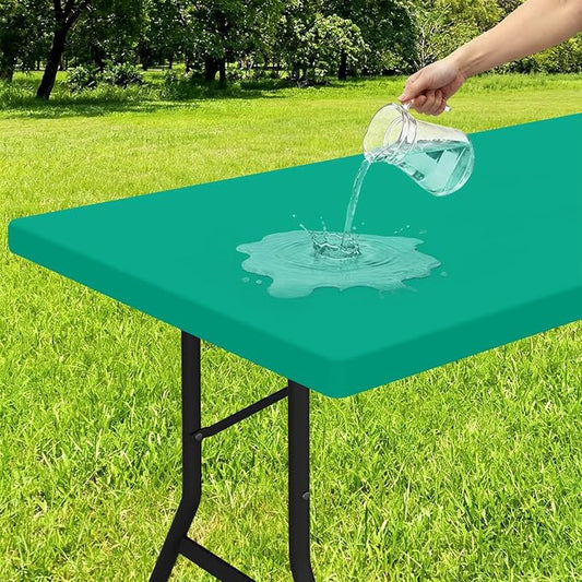 Smiry Rectangle Tablecloth, Elastic Fitted Flannel Backed Vinyl Tablecloths for 6ft Folding Tables, Waterproof Wipeable Table Covers for Indoor, Outdoor, Camping and Picnic (Green, 30"x72")