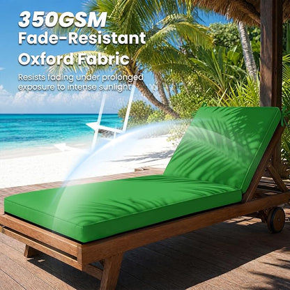 Chaise Lounge Cushions Outdoor, Water-Resistant and Fade-Resistant Patio Lounge Chair Cushions, Furniture Replacement Cushions Ideal for Pools, Gardens and Balconies, 80" x 26" x 3",Green