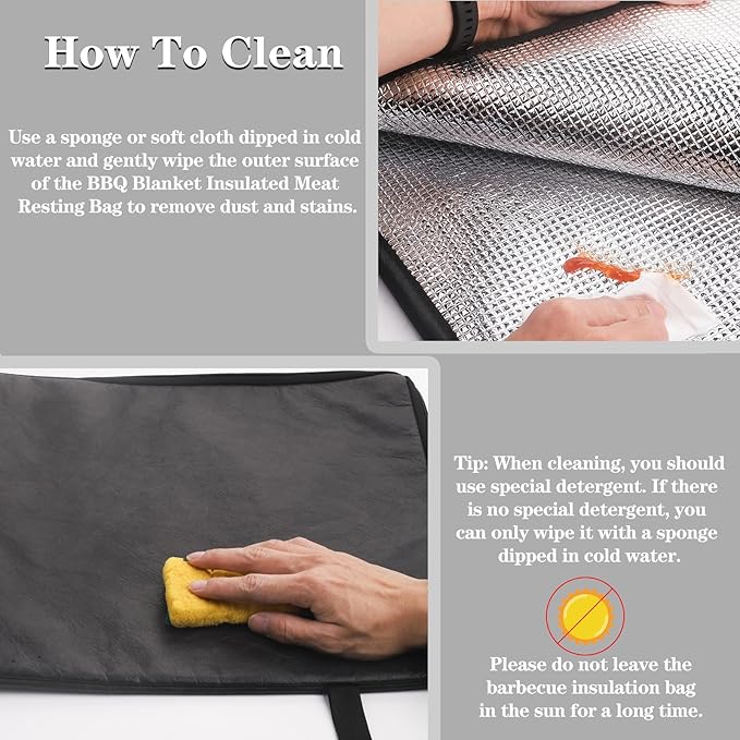 BBQ Blanket for Resting Meat, Reusable Reat Insulated Resting Bag, Smoker Meat Resting Blanket, Insulated Brisket Resting Blanket with Wide Mouth Perfect for Gifting, (21 in Black)