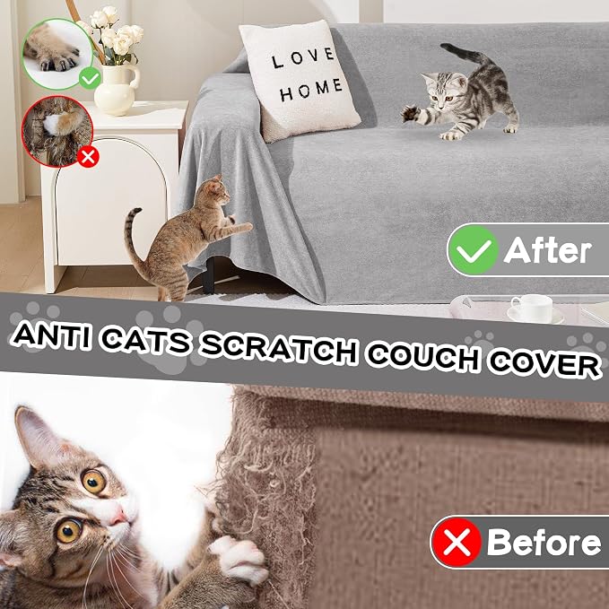 MEETSKY Sectional Couch Cover Washable, Oversized Sofa Cover for 3 Cushion Couch Sofa, Cat Scratch Proof Furniture Protector Covers Soft L Shape Sofa Covers for Dogs, 91" x 150", Light Grey