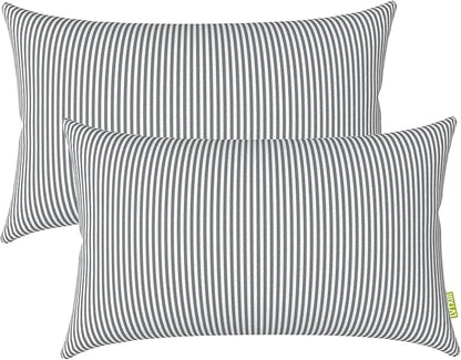 LVTXIII 12×20 Inch Outdoor Lumbar Pillows, Pack of 2 Water Repellent Lumbar Pillow with Inserts, Fluffy Decorative Garden Lumbar Cushions for Home Patio Coach Sofa Use, Topanga Stripe Grey