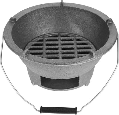 Abaodam Cast Iron Charcoal Stove Grill with Handle and Inner Grill Rack Large Portable Carbon Stove for Outdoor Bbq Camping Patio Cooking