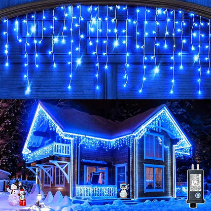 99FT Icicle Lights for Outside 1216 LED Blue Christmas Lights Outdoor | 8 Modes with 228 Drops Plug in Icicle Christmas Lights Outdoor Waterproof for House Indoor Party Holiday Halloween Decor