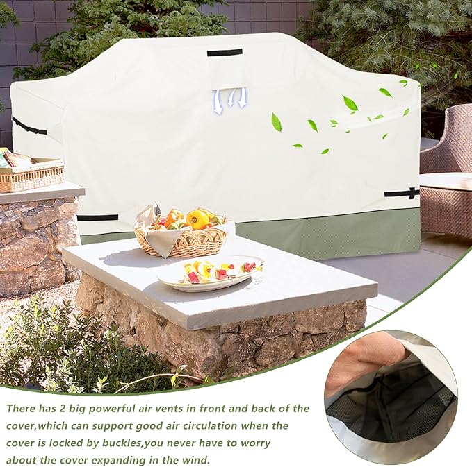 87 Inch Island Grill Cover - 600D Heavy Duty Waterproof All Weather Protection Outdoor Cover,Beige& Green