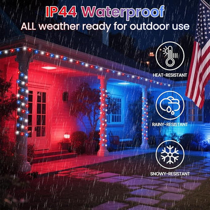 2 Pack Red White and Blue Battery Operated Fairy Lights, 66FT 200LED 4th of July String Lights with Timer, 8 Modes Waterproof Patriotic Twinkle Light Indoor Outdoor for Independence Day Memorial Day