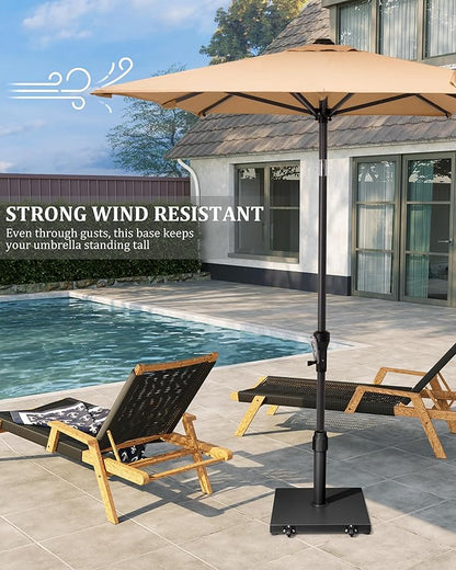 45lbs Patio Umbrella Base with Wheels - Heavy Duty Outdoor Patio Market Umbrella Stand for Deck with Rollers, Poolside, Balcony, Wind-Resistant Design, Black