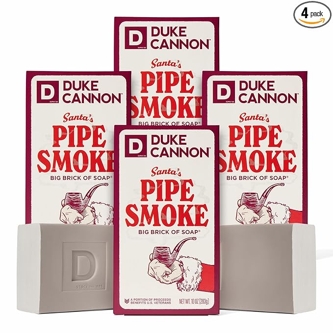 Duke Cannon Holiday Limited-Edition Santa's Pipe Smoke Big Brick of Soap - 10oz Bar, Triple Milled, Supports U.S. Veterans, 4 Pack