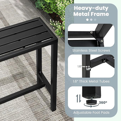 Giantex Outdoor Rectangle Bar Table with Counter Height, Slatted Top & Footrest, Heavy-Duty Metal Frame, 400Lbs Capacity, High Pub Table for Patio, Deck, Yard, Hot Tub, Balcony, Black (48")