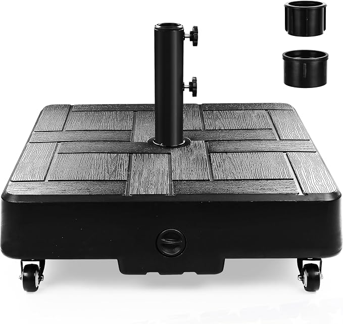 FRUITEAM Umbrella Base with Wheels, 100 LBS Heavy Duty Patio Umbrella Stand, Fillable Weighted Umbrella Base Holder for Patio, Deck, Poolside, Rust-Resistant and Windproof Design - Black