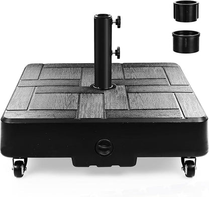 FRUITEAM Umbrella Base with Wheels, 100 LBS Heavy Duty Patio Umbrella Stand, Fillable Weighted Umbrella Base Holder for Patio, Deck, Poolside, Rust-Resistant and Windproof Design - Black