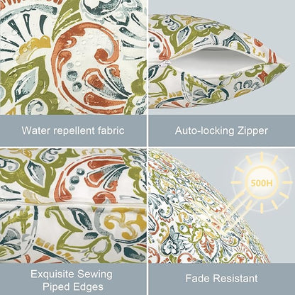 LVTXIII Outdoor Lumbar Pillow Covers, Patio Decorative Lumbar Pillow Cases ONLY, Fluffy Fade-Resistant Lumbar Cushion Cases for Home Balcony and Garden, 12x20 Inch, Pack of 2, Paisley Botanical