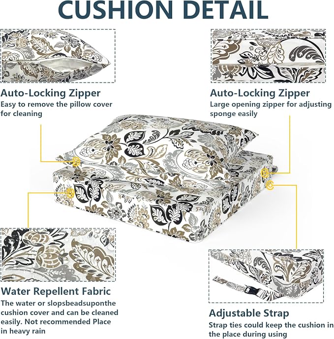 DYTXIII Outdoor Deep Seat Cushion Set, Water Repellent 22"x22" Patio Thick Cushions Replacement with Seat & Back Pillow for Patio Sofa, Wicker Chair, Couch - Dailey Tan