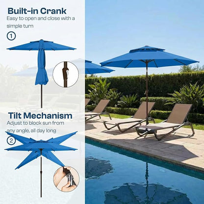 10FT Patio Umbrella, 2 Tier Outdoor Table Umbrella, Large Vented Market Umbrellas with Push Button Tilt and Crank, 8 Sturdy Ribs for Backyard, Deck, Pool, UPF50+ UV Protection
