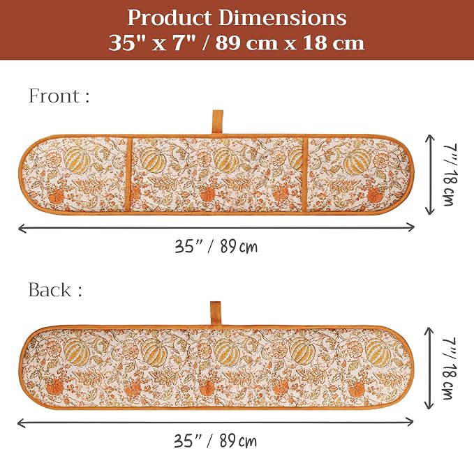 Maison d' Hermine Double Oven Mitts 100% Cotton Double Oven Glove (7"x35") | Heat Resistant BBQ Cooking Gloves with Loop Baking Kitchen Home Hotel Farmhouse Thanksgiving Christmas - Pumpkin Spice