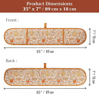 Maison d' Hermine Double Oven Mitts 100% Cotton Double Oven Glove (7"x35") | Heat Resistant BBQ Cooking Gloves with Loop Baking Kitchen Home Hotel Farmhouse Thanksgiving Christmas - Pumpkin Spice