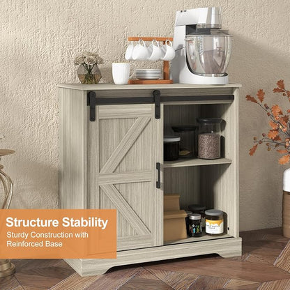 Panana Sliding Barn Door Buffet Sideboard Storage Cabinet Coffee Bar Kitchen Farmhouse Style (Oak)
