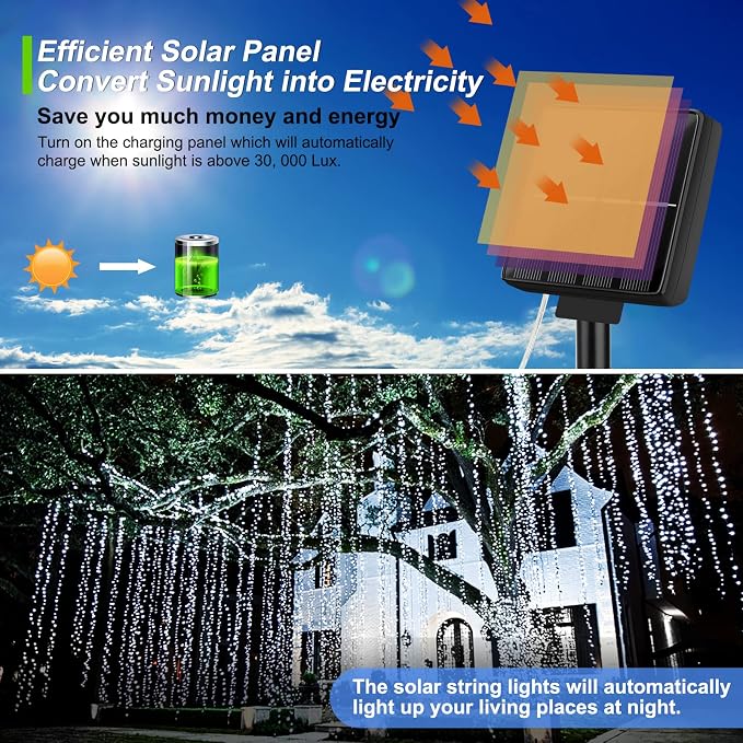 Solar String Lights Waterproof 288FT, 4-Pack Each 72FT 200 LED Solar Powered Fairy Lights with 8 Modes, Solar Twinkle Lights for Outside, Tree, Backyard, Balcony, Christmas (Daylight White)