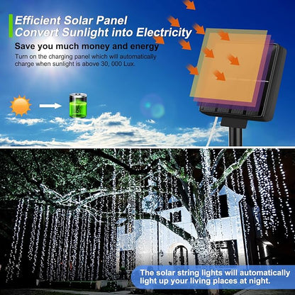 Solar String Lights Waterproof 288FT, 4-Pack Each 72FT 200 LED Solar Powered Fairy Lights with 8 Modes, Solar Twinkle Lights for Outside, Tree, Backyard, Balcony, Christmas (Daylight White)