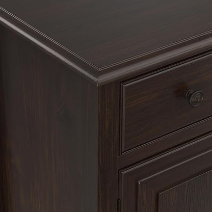 SIMPLIHOME Connaught 67" Sideboard Cabinet in Dark Chestnut Brown | Traditional 4-door dining room buffet with 2 drawers and adjustable shelves for organized kitchen or living room storage.