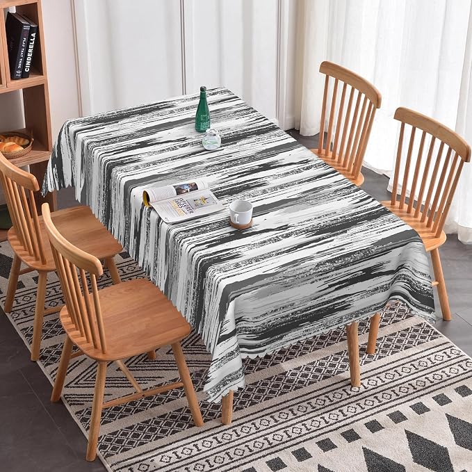 Abstract Striped Rectangle Tablecloth 70x140 Inch Gray and White Old Texture Grunge Stripes Vintage Mosaic Dust-Proof Table Cover Protector for Home Kitchen Restaurant Picnic Camping BBQ