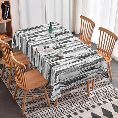 Abstract Striped Rectangle Tablecloth 60x120 Inch Gray and White Old Texture Grunge Stripes Vintage Mosaic Dust-Proof Table Cover Protector for Home Kitchen Restaurant Picnic Camping BBQ