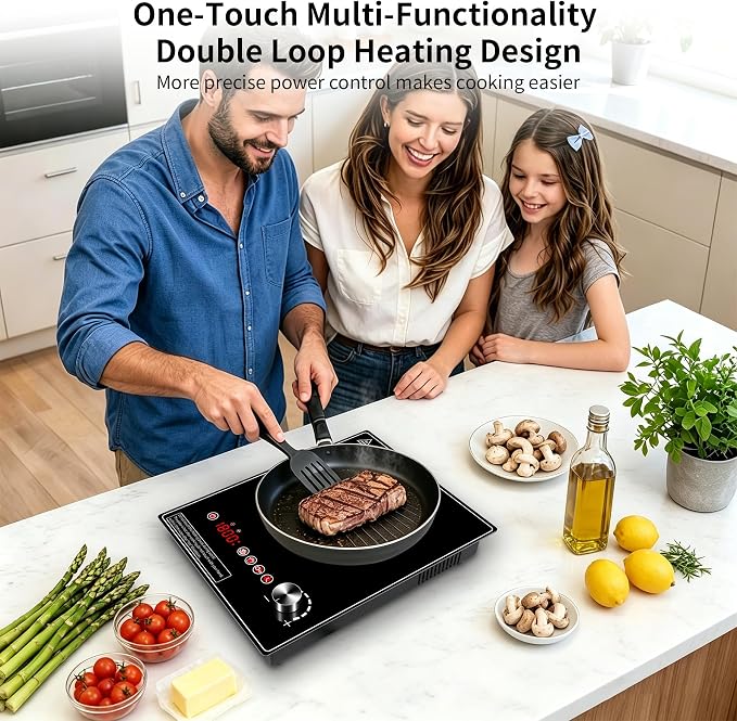 Single Burner Electric Cooktop, 1800W Electric Stove Top，portable cooktop with LED Touch Control,10Power Levels, 4H Timer, Safety Lock, single burner cooktop Overheat protection