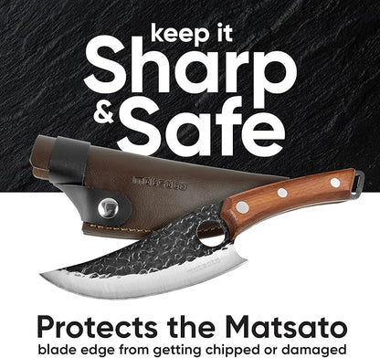 Matsato Kitchen Knife Leather Sheath, Japanese Steel Chef's Knife Holder for Cutting and Chopping, 6.3 Inch Knives Holder