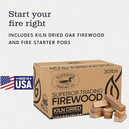 Superior Trading Natural Oak Mini Fire Stick w/Fire Starter Pods, Fireplaces, Wood Stove, Pizza Oven, Campfire, Fire Starter Kit, USDA Certified Kiln, USA Made, 30 Lbs