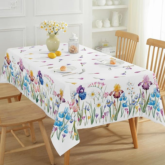 SASTYBALE Spring Summer Tablecloth 60 x 84 Inch Rectangle, Wild Flowers Floral tablecloths, Stain Resistant Wrinkle Free Table Covers Table Cover for Party Picnic Dinner Decor, Whiter
