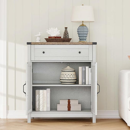 ChooChoo Kitchen Storage Cabinet, Coffee Bar Cabinet, Farmhouse Buffet Sideboard with Drawer for Kitchen, Living Room, White