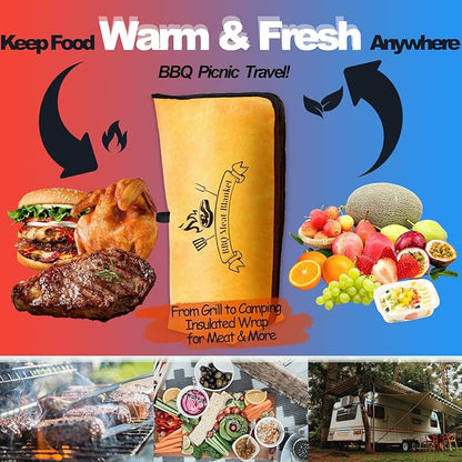 BBQ Blanket for Resting Meat 21", Reusable Insulated Smoker Meat Resting Blanket Silicone Brush, Smoker Grilling Meat Insulated Resting Bag with Wide Mouth for Large Brisket/Beef/Pork Shoulders/Turkey