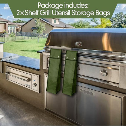 2 Pcs Grill Utensil Storage Bag BBQ Tool Holder Pouch,Amy Green | Oxford Cloth Foldable Design, Camping Hiking Organizer, Snap Closure Secure, Stands Upright or Flat, Portable Outdoor Pouch