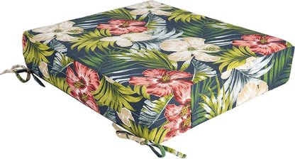 Magpie Fabrics Indoor Outdoor Cushion Cover Replacement 2 Pack, NO Insert! Water Repellent Slipcover with Ties Decor for Patio Garden Chair Sofa Bench Wicker(Midnight Floral, 24x24x4 Inch)
