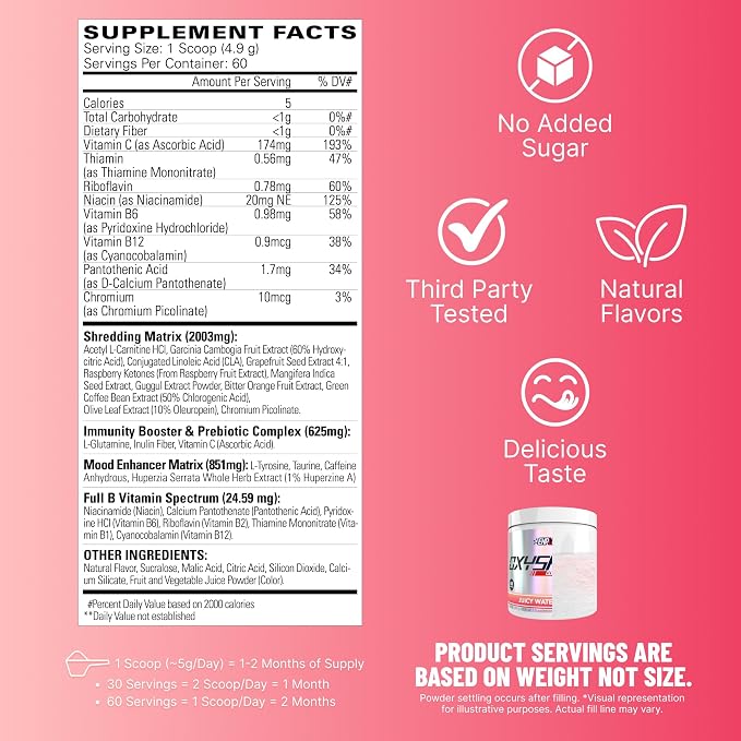 EHP LABS OxyShred Pre Workout Powder - Preworkout Powder with L Glutamine & Acetyl L Carnitine, Energy Boost Drink - Juicy Watermelon, 60 Servings