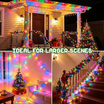 Christmas Lights Indoor Battery Operated String Lights Total 100LED 33Ft with Timer 8 Modes 16.4Ft*2 Waterproof Outdoor Indoor for Christmas Decor, Multicolor, 2-Pack