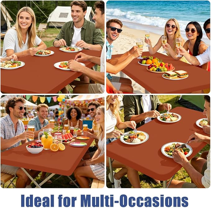 Moosfor 2 Pack Rectangle Spandex Fitted Table Cloth, 6FT Elastic Tablecloth | Washable Picnic Table Cover, Stretch Waterproof Table cloths for Party, Patio, Dining, Kitchen, 30" x 72", Terracotta