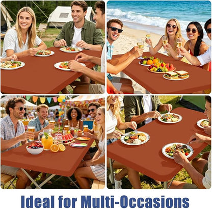 Moosfor 2 Pack Rectangle Spandex Fitted Table Cloth, 6FT Elastic Tablecloth | Washable Picnic Table Cover, Stretch Waterproof Table cloths for Party, Patio, Dining, Kitchen, 30" x 72", Terracotta