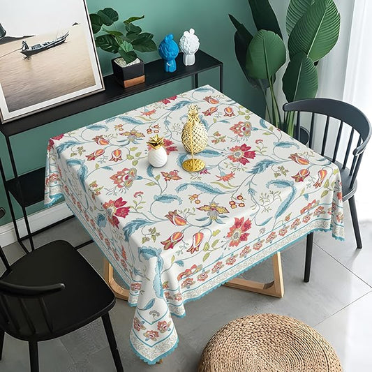 Flower Square Tablecloth Waterproof Spring Summer Square Table Cloth for Kitchen Dinning Table Decor Vintage Boho Washable Seasonal Table Cover for Indoor Outdoor Restaurant Home 60x60 Inch