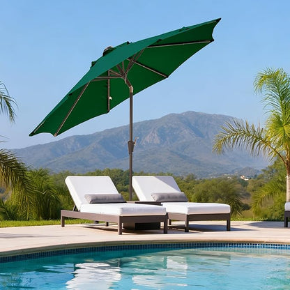 9FT Solar-Powered LED Patio Umbrella with Tilt Crank,Outdoor Market Umbrella with 32 Lights,Sunshade for Deck, Garden and Pool