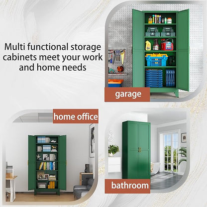 PAOFIN Kitchen Pantry Storage Cabinet with Doors and Adjustable Shelves, Metal ClosetMaid Food Pantry Cabinets, 75" Tall Freestanding Cupboard for Kitchen, Laundry or Utility Room, Green