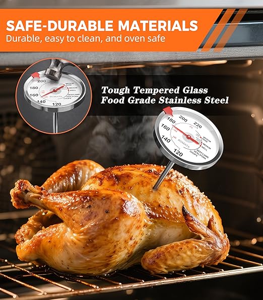 BOMATA 2 Pack Stainless Steel Meat Thermometer Oven Safe, Leave in Probe Food Thermometer with 2.5-in Extra-Large Dial, IPX8 Waterproof, NSF Certified, for Cooking, Steak, Chicken, Turkey, Pork, Lamb
