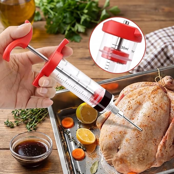 Meat Injector Syringe - 3 Marinade Injector Needles for BBQ Grill, Plastic Meat Injector Kit with 1oz Large Capacity, Ideal for Injecting Marinade into Turkey and Burger
