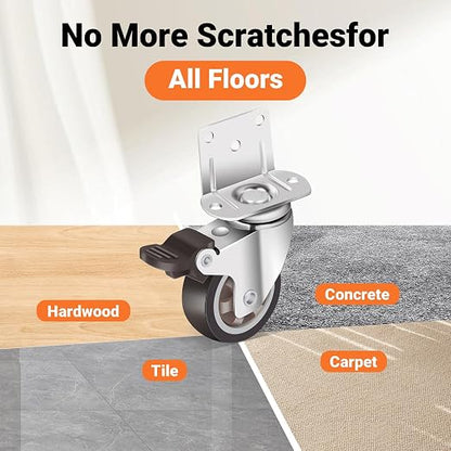 Nefish 2 Inch Side Mount Casters Wheels 12 Pack, L-Shaped Rubber Casters Wheels for Furniture, Plate Castors 2 X 4, Durable Heavy Duty Castor Wheels for Cabinet, Boxes, DIY, Desk, Table, Crib