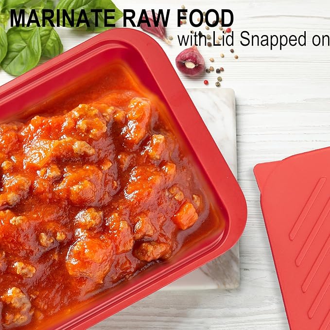 Czlizdyt Bamboo Grilling Prep and Serve Trays with lid | BBQ Tray for Marinating Raw and Cooked Food, Diswasher Safe Nesting Trays Black in Red