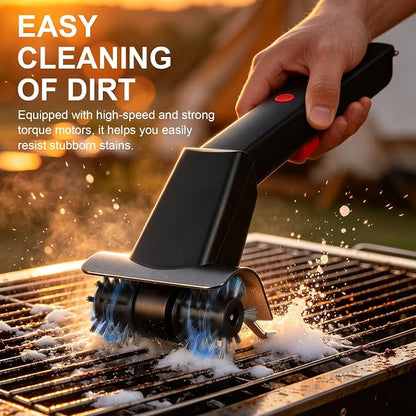 Cordless Electric Grill Brush with Water Spray & LED Light, Rechargeable BBQ Grill Cleaner with High Torque Motor, Power Barbecue Scrubber for Stainless Steel Grates, Ceramic Plates, Cast Iron Pans