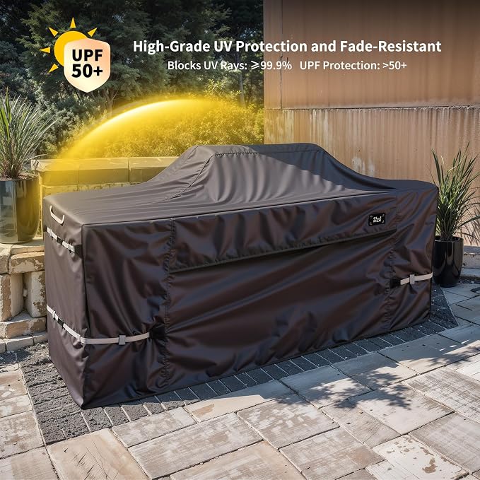 98 Inch Island Grill Cover,600D Heavy Duty Waterproof BBQ Covers for Outside,Tear & Fade Resistant Outdoor Kitchen Cover with Buckle, Drawstring,Air Vent,Black