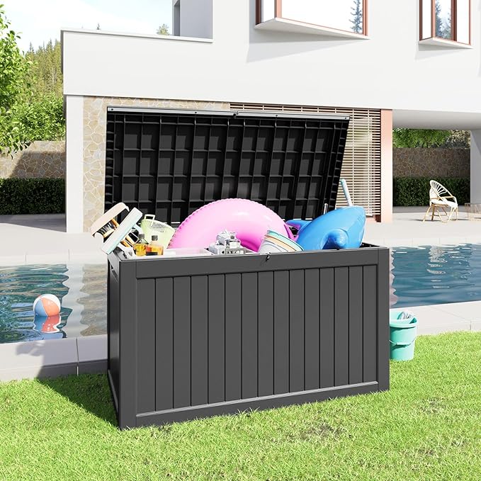 281 Gallon Outdoor Storage Box Lockable Waterproof Deck Box, Weatherproof UV-Resistant Durable Large Patio Storage Container for Patio Cushions, Garden Tool Pool Accessories, Furniture Pillow